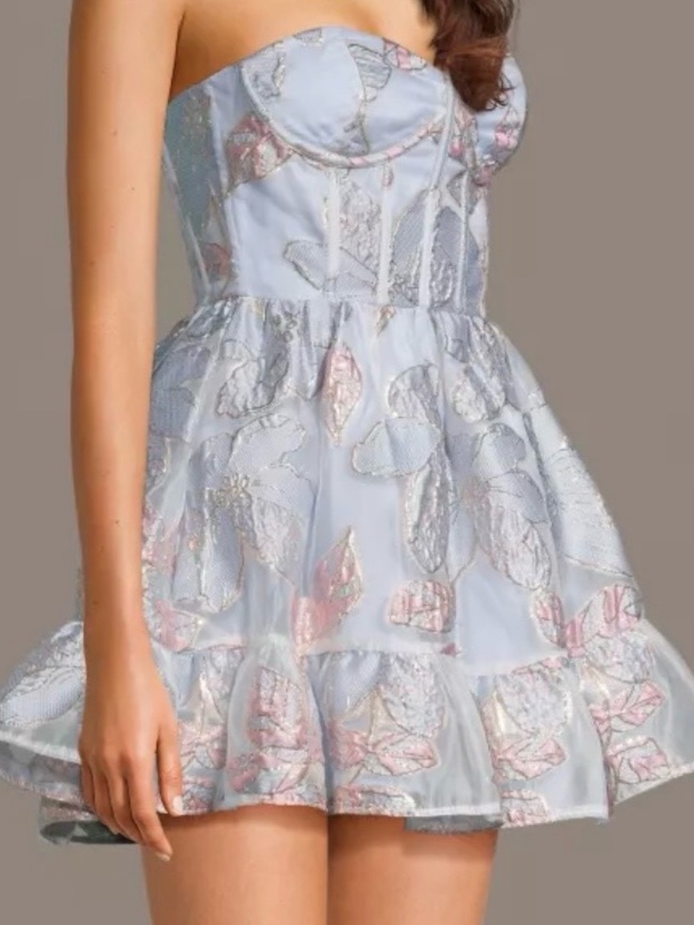 Light Blue Floral Appliqué Mini Dress
